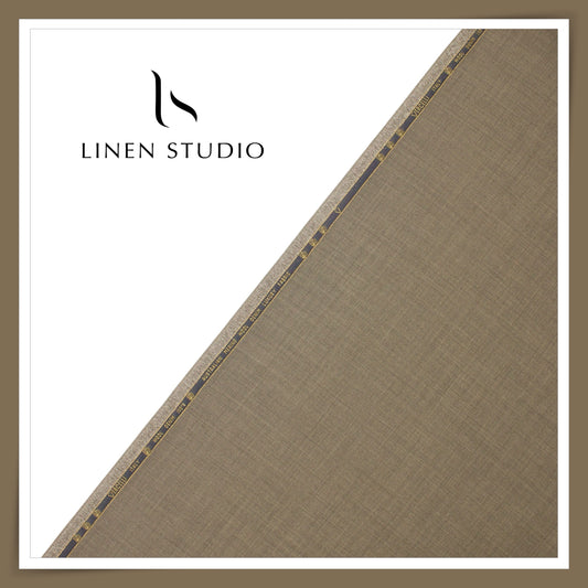 Vercelli Italy Wool Denim 130’s Merino Wool Blend Twill Suiting with Stretch - Khakhi Beige (Latest Collection)