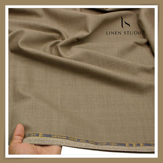 Vercelli Italy Wool Denim 130’s Merino Wool Blend Twill Suiting with Stretch - Khakhi Beige (Latest Collection)