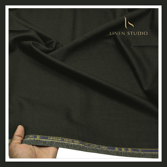 Vercelli Italy Wool Denim 130’s Merino Wool Blend Twill Suiting with Stretch - Bottle Green (Latest Collection)