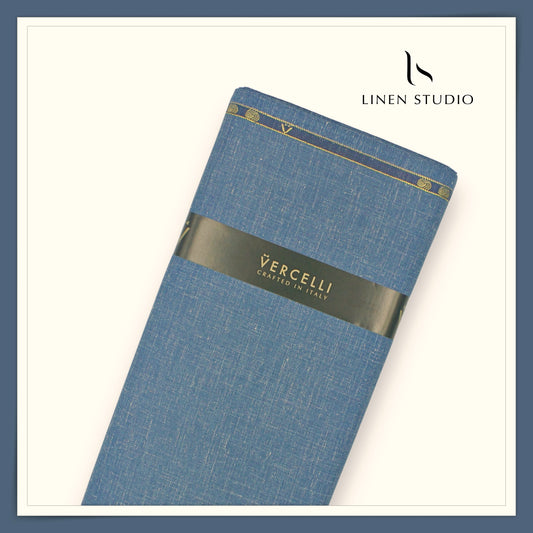 140's Merino Wool / Linen / Silk Suiting by Vercelli Italy - Sexy Blue (NEW) (Zoom In)
