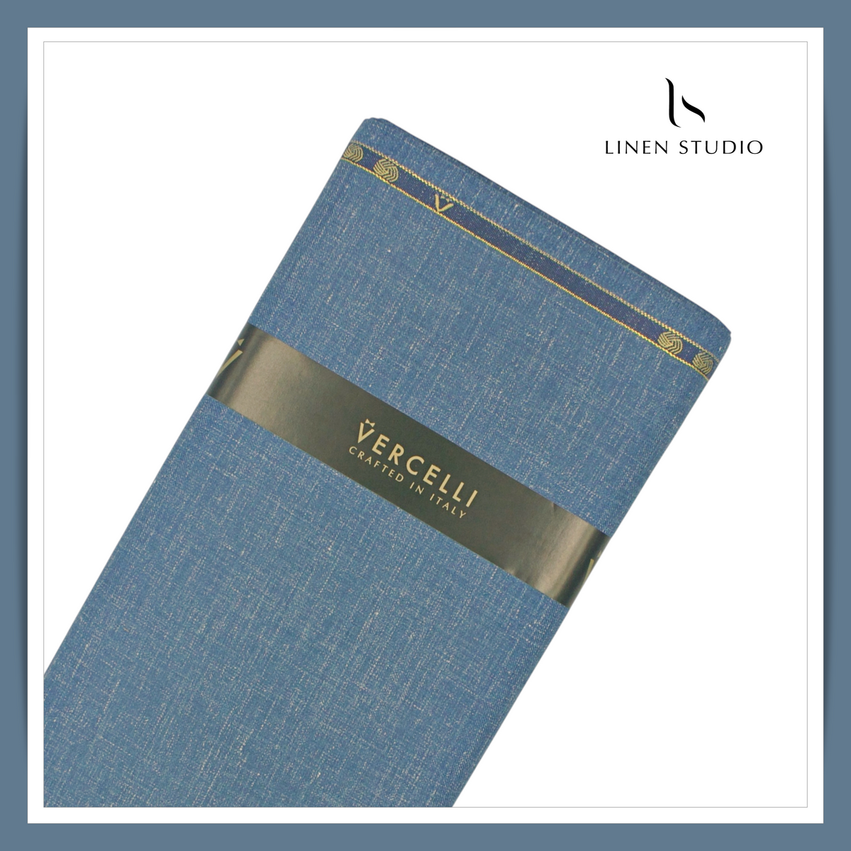 Vercelli Italy 140's Wool Linen Silk Luxury Suiting - Steel Blue Slub Textured (NEW)