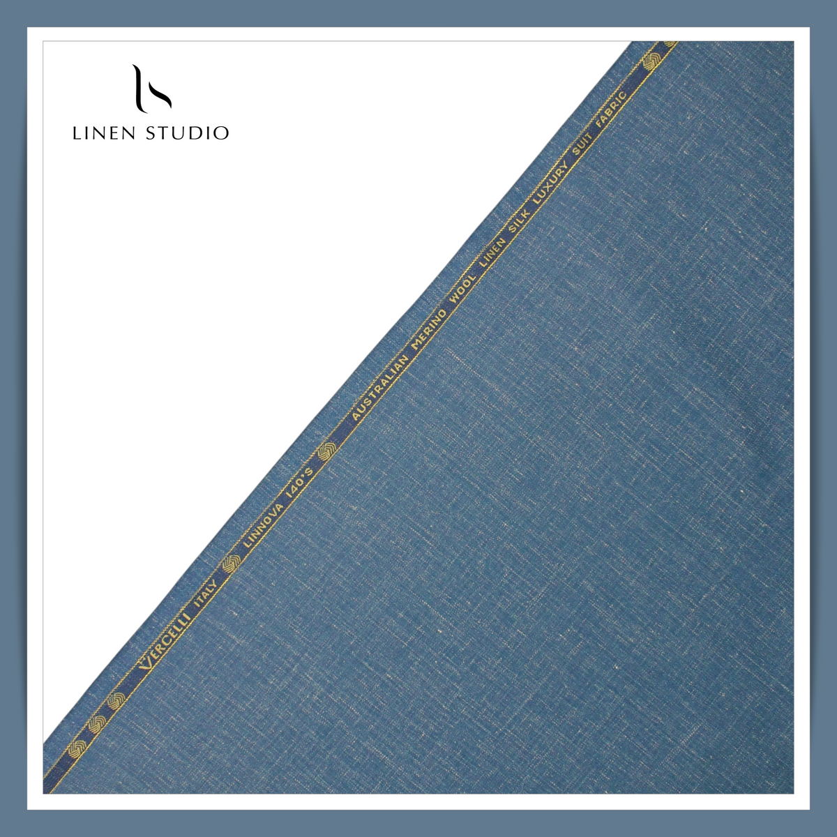 Vercelli Italy 140's Wool Linen Silk Luxury Suiting - Steel Blue Slub Textured (NEW)