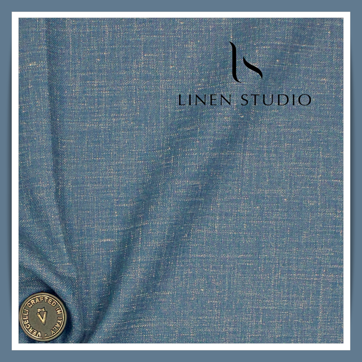 Vercelli Italy 140's Wool Linen Silk Luxury Suiting - Steel Blue Slub Textured (NEW)