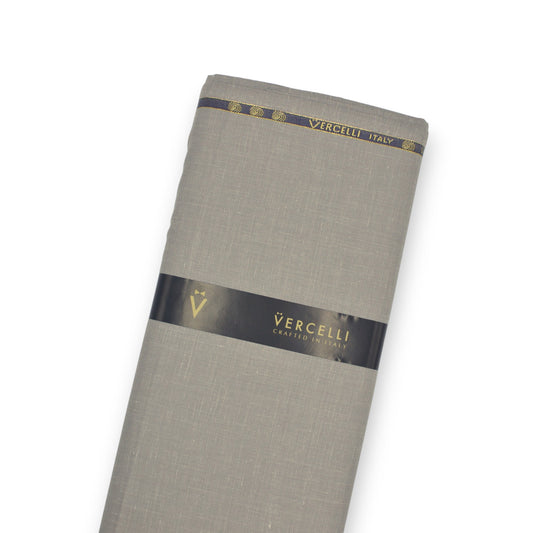 Vercelli Italy 140's Wool Linen Silk Luxury Suiting - Solid Stone Grey Slub Textured (NEW)