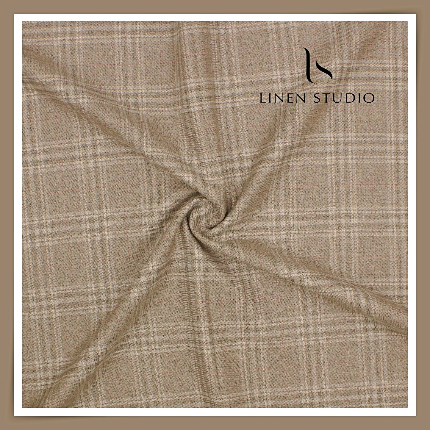 140's Merino Wool / Linen / Silk Suiting by Vercelli Italy - Donkey Brown Checks (NEW) (Zoom In)