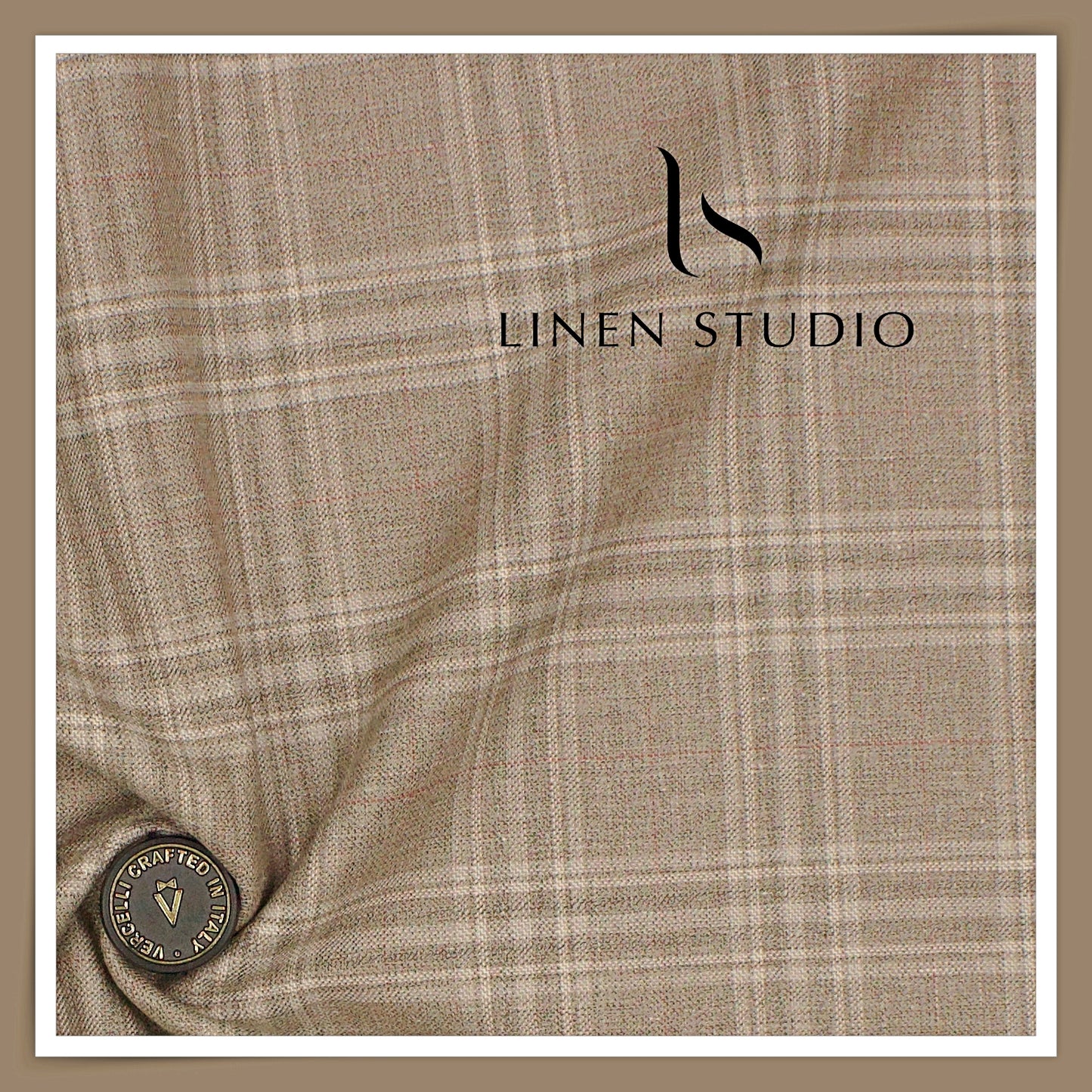 140's Merino Wool / Linen / Silk Suiting by Vercelli Italy - Donkey Brown Checks (NEW) (Zoom In)
