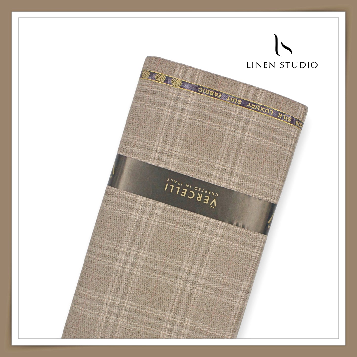 140's Merino Wool / Linen / Silk Suiting by Vercelli Italy - Donkey Brown Checks (NEW) (Zoom In)