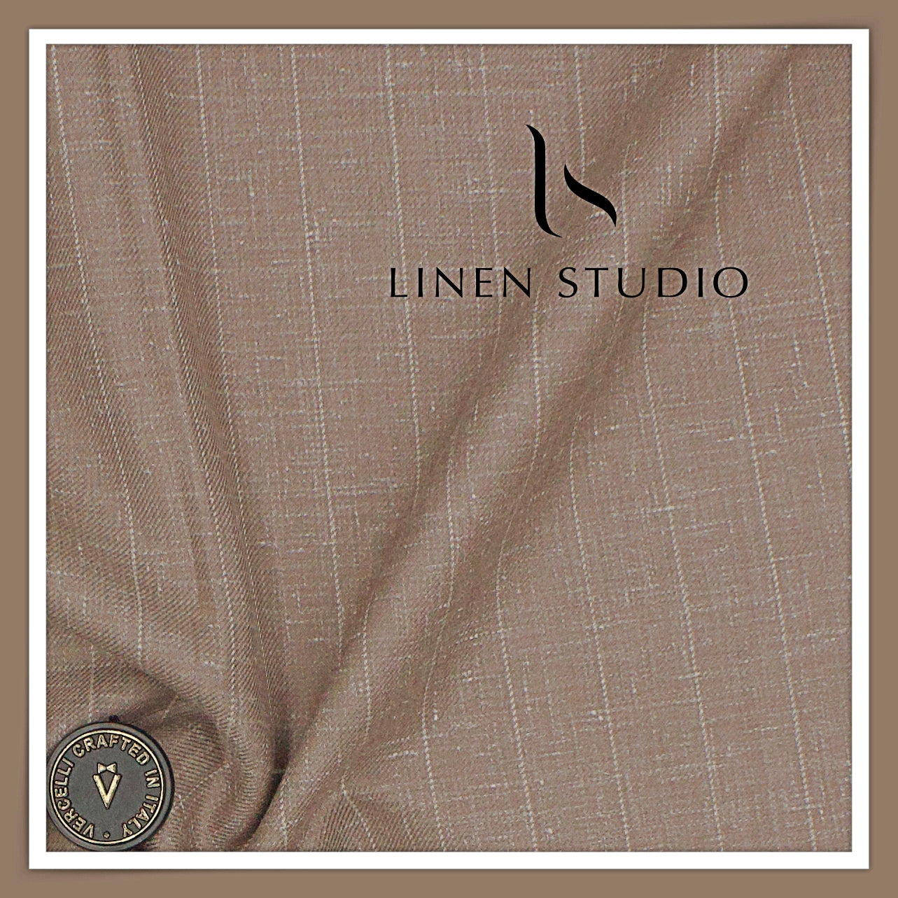 140's Merino Wool / Linen / Silk Suiting by Vercelli Italy - French Beaver Brown Stripes (NEW)