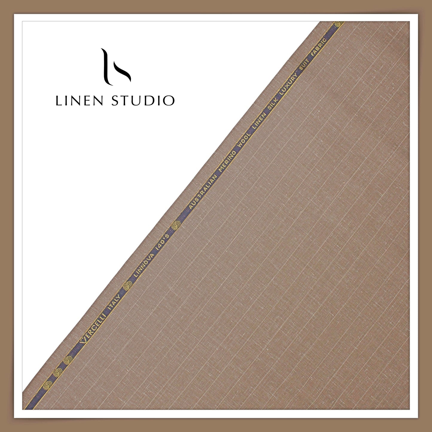 140's Merino Wool / Linen / Silk Suiting by Vercelli Italy - French Beaver Brown Stripes (NEW)