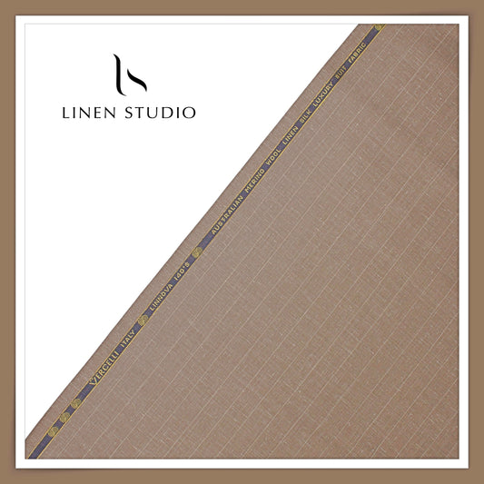 140's Merino Wool / Linen / Silk Suiting by Vercelli Italy - French Beaver Brown Stripes (NEW)