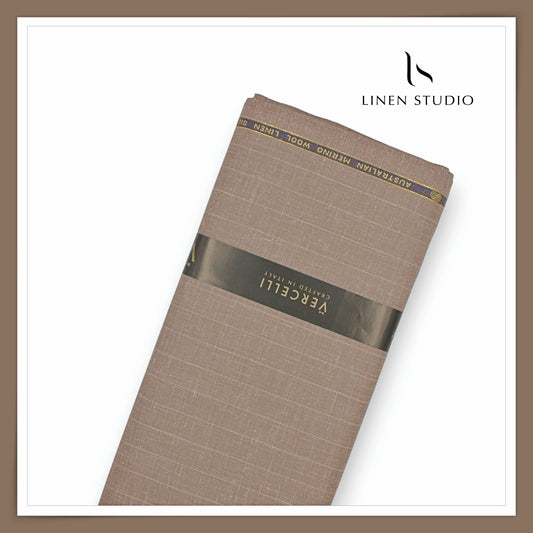 140's Merino Wool / Linen / Silk Suiting by Vercelli Italy - French Beaver Brown Stripes (NEW)