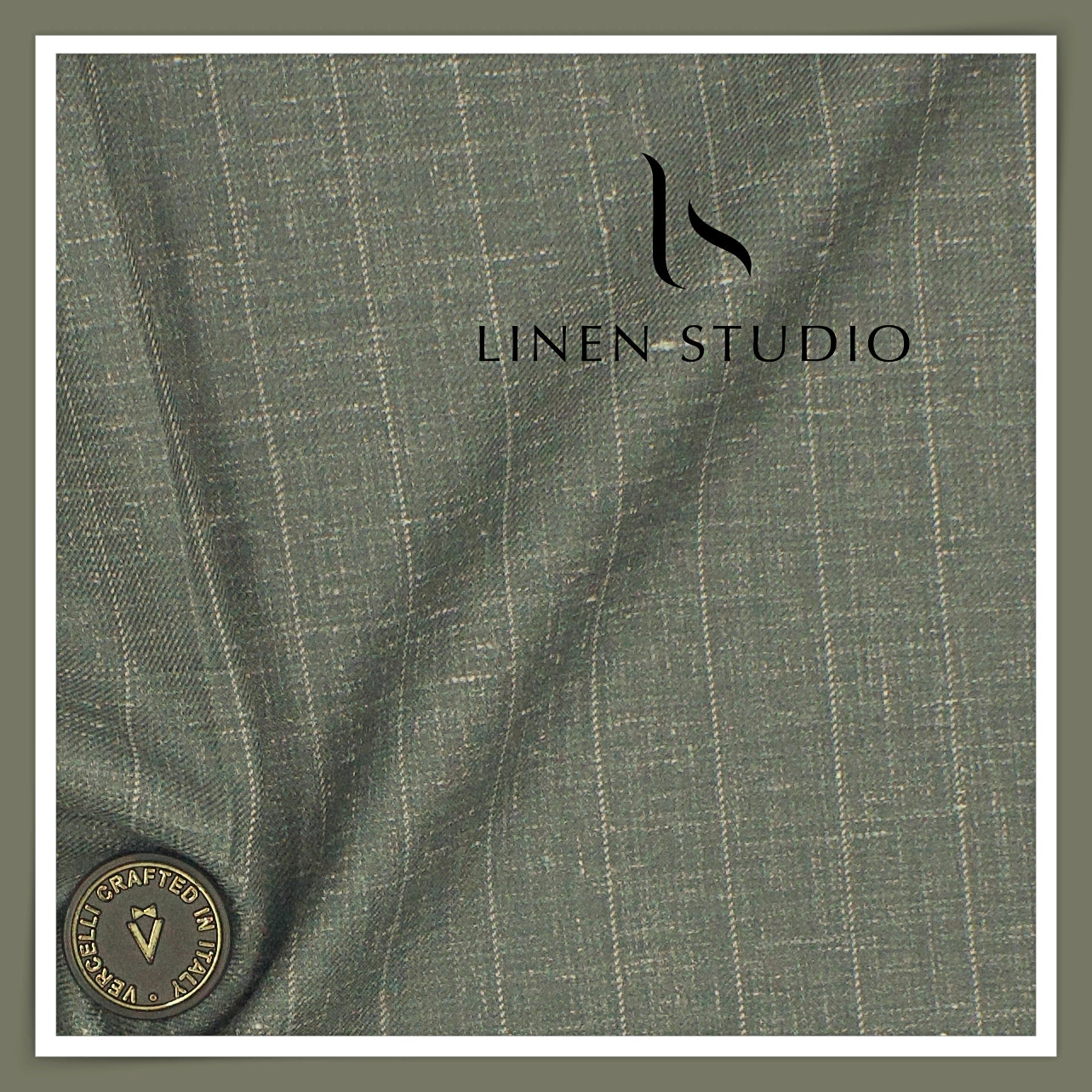 140's Merino Wool / Linen / Silk Suiting by Vercelli Italy - Warm Green Stripes (NEW)
