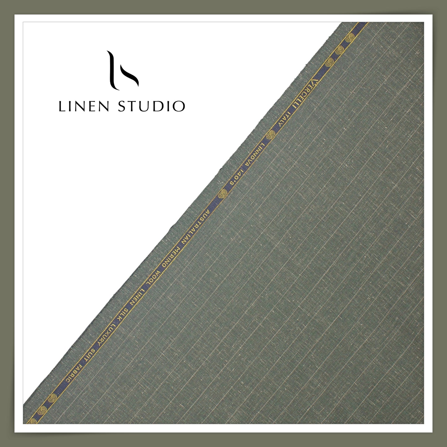 140's Merino Wool / Linen / Silk Suiting by Vercelli Italy - Warm Green Stripes (NEW)