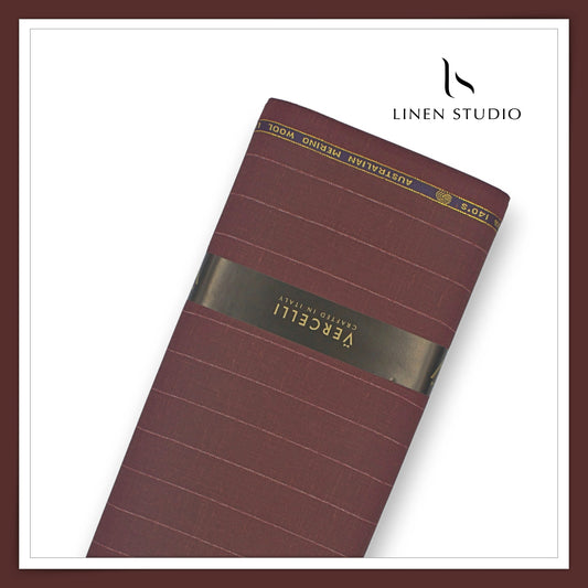 140's Merino Wool / Linen / Silk Suiting by Vercelli Italy - Rusty Red with White Stripes (NEW)