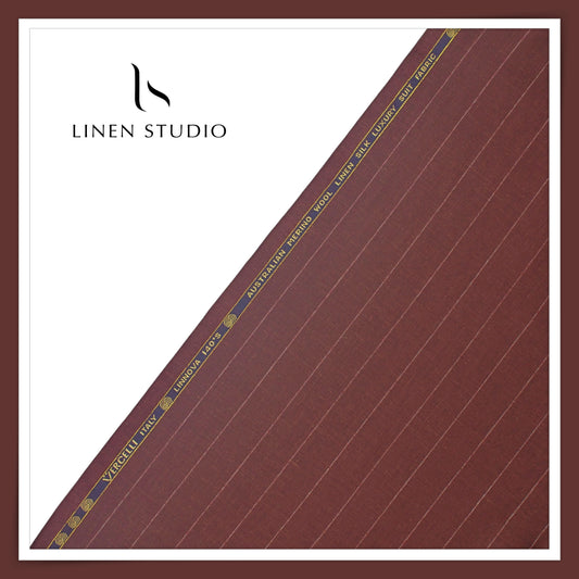 140's Merino Wool / Linen / Silk Suiting by Vercelli Italy - Rusty Red with White Stripes (NEW)