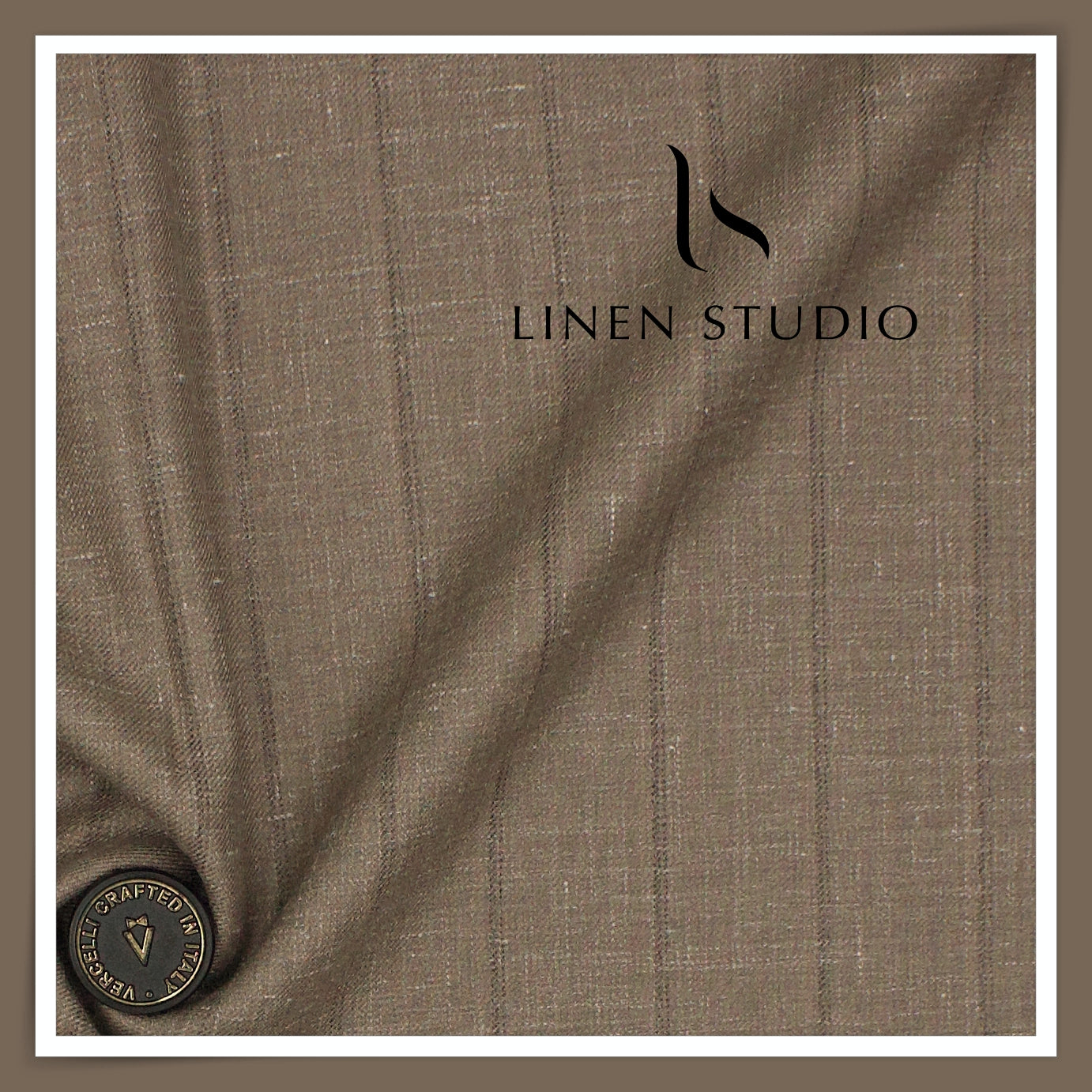 140's Merino Wool / Linen / Silk Suiting by Vercelli Italy - Taupe Brown Stripes (NEW)