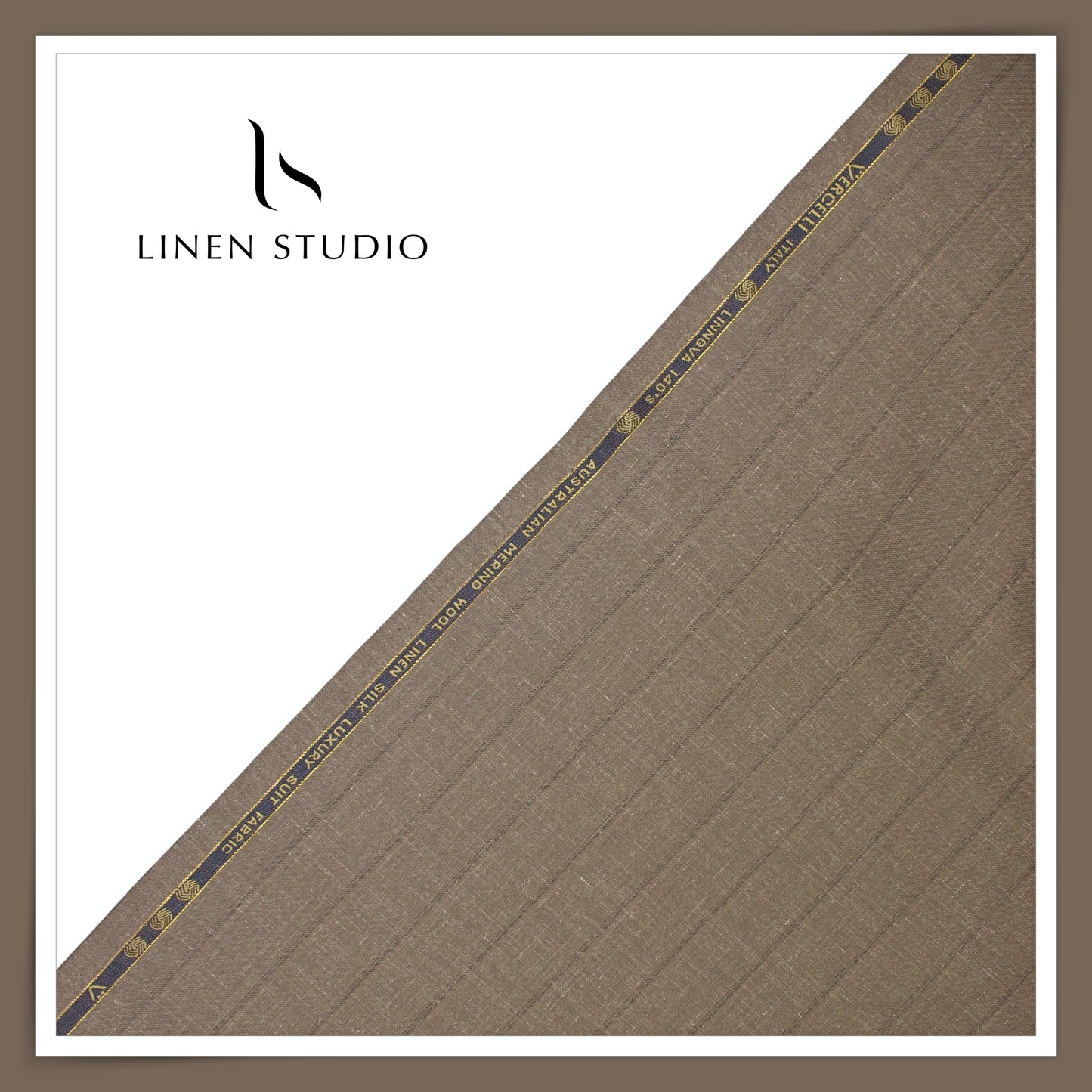 140's Merino Wool / Linen / Silk Suiting by Vercelli Italy - Taupe Brown Stripes (NEW)