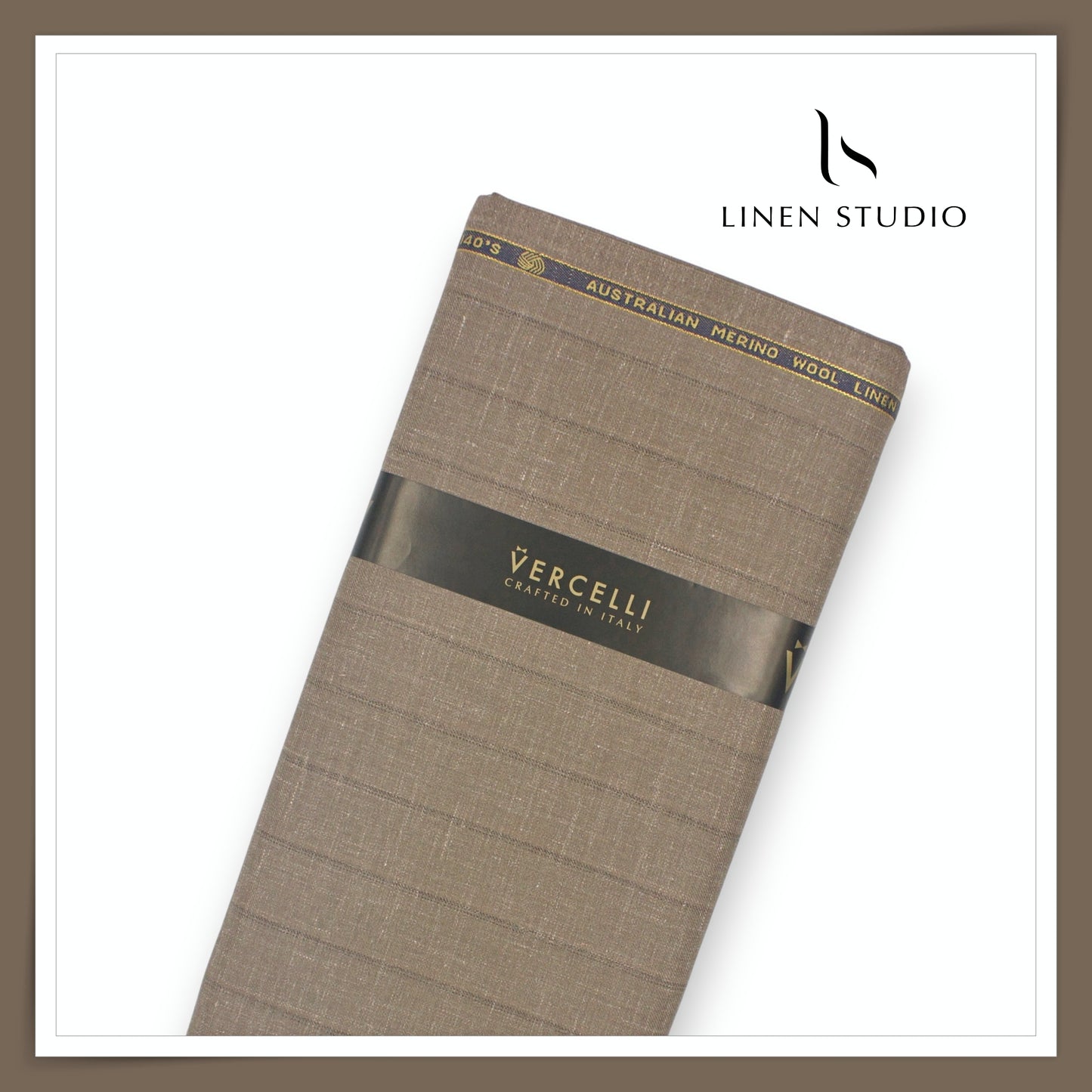 140's Merino Wool / Linen / Silk Suiting by Vercelli Italy - Taupe Brown Stripes (NEW)