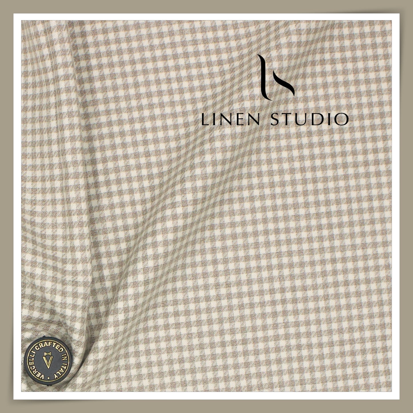 140's Merino Wool / Linen / Silk Suiting by Vercelli Italy - Soft Amber Micro Checks (NEW)