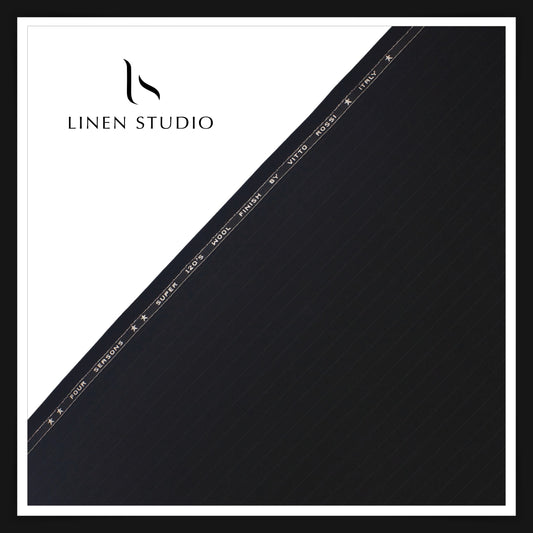 120's Cashmere Wool by Vitto Rossi Italy - Black with White Stripes - Linen Studio