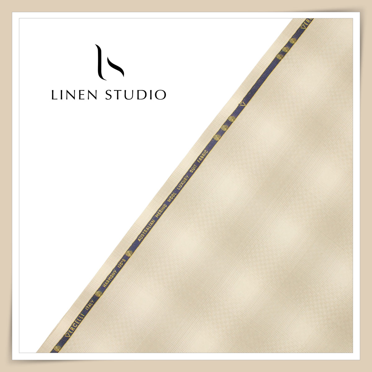 Vercelli Harmony 130’s Australian Merino Wool Suiting - Ivory Cream Glen Check (NEW) (FLAT RATE 40% OFF)