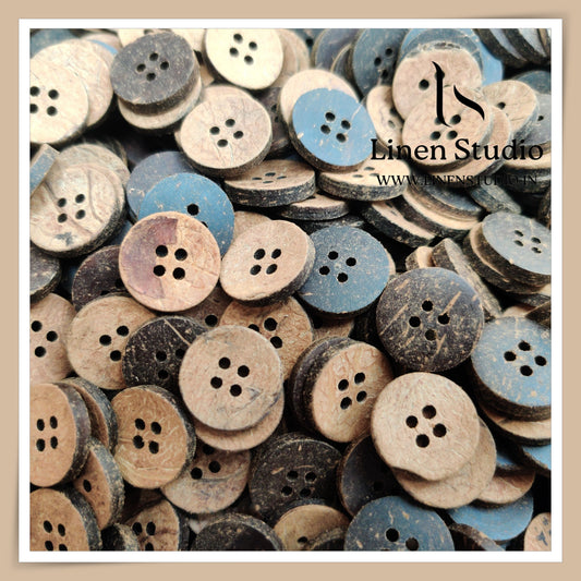 Round Rim 4 Hole Wood And Coconut Shirt Buttons - W01 SG081 28L