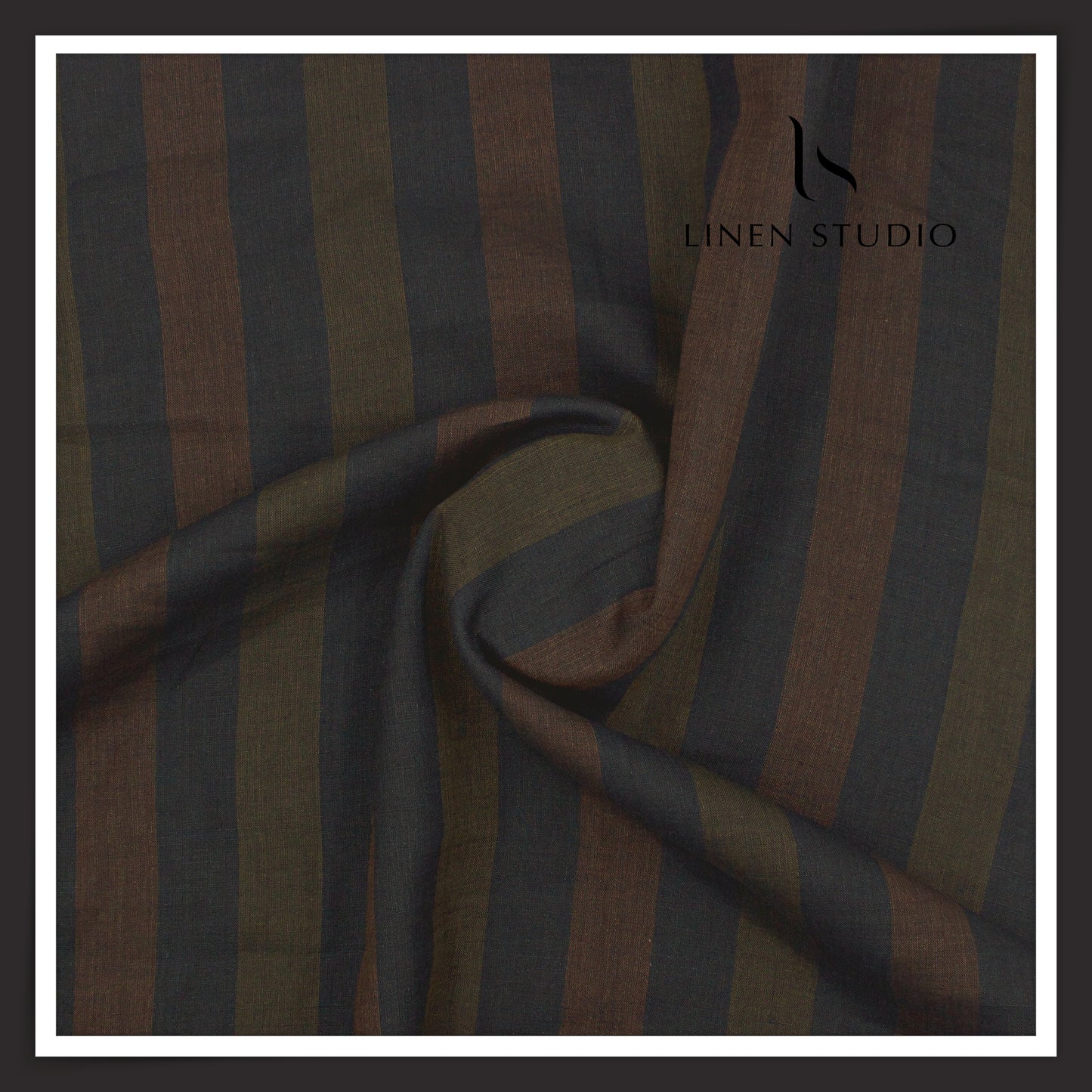 Linen Club 60 Lea Pure Linen Shirting W/O SEL - Brown & Blue Big Stripes (45% SALE) (NEW)