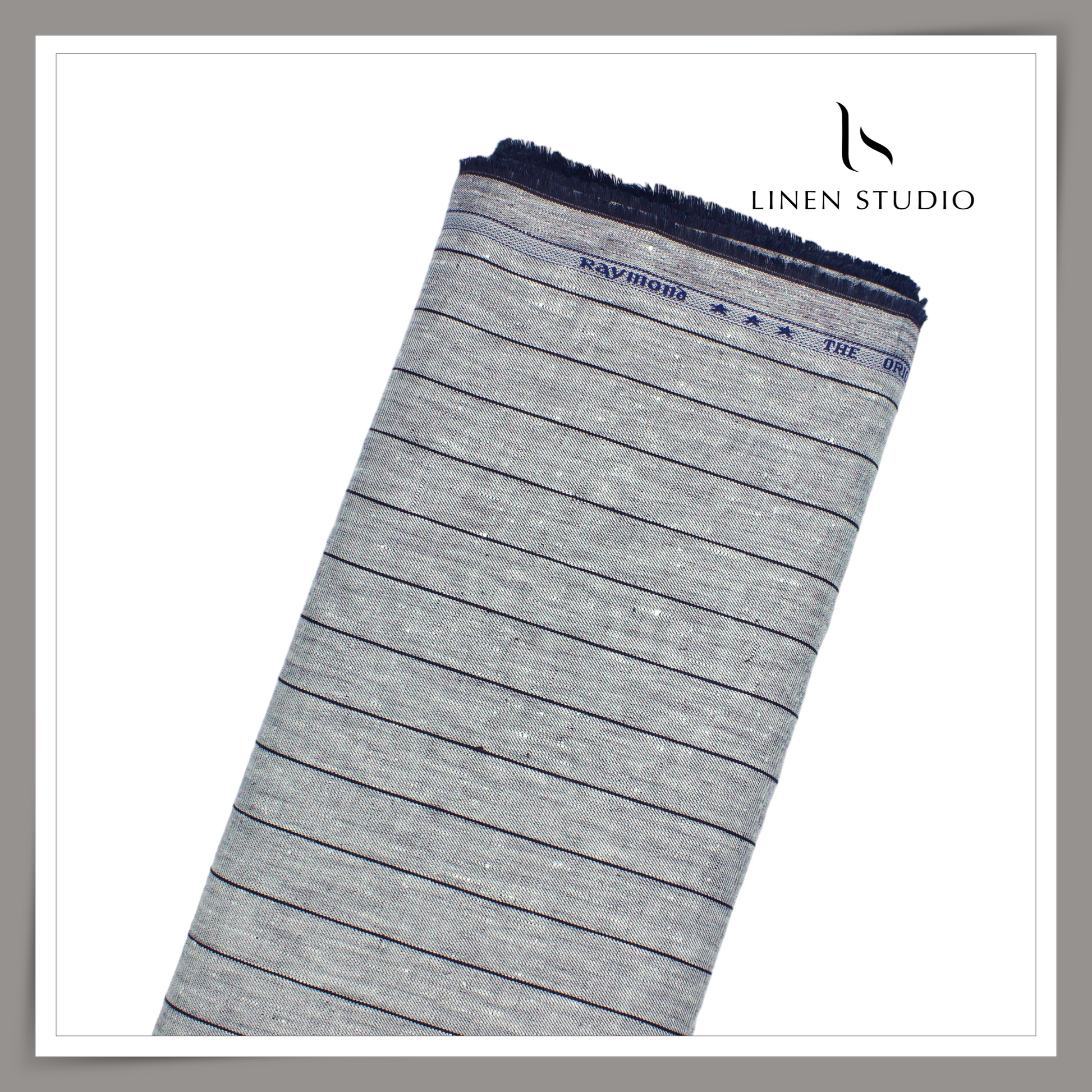 Raymonds Premium Linen Stripe Suiting - Grey with Black - Linen Studio