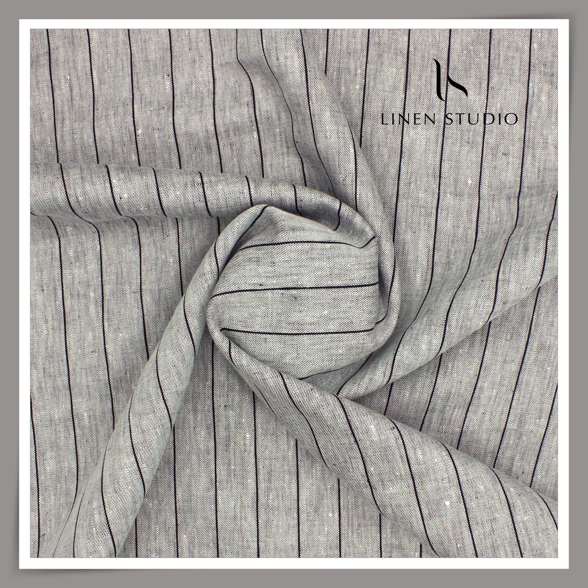Raymonds Premium Linen Stripe Suiting - Grey with Black - Linen Studio