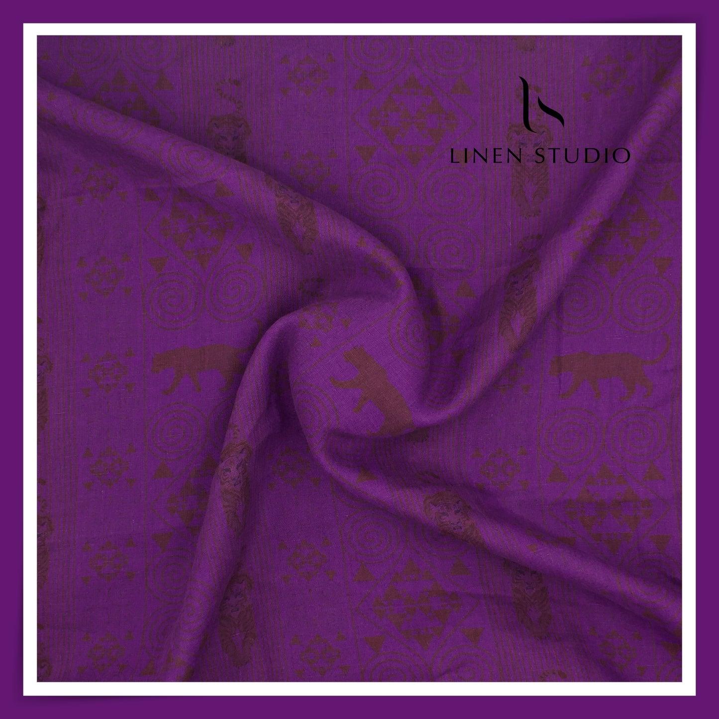 100% Pure Linen Digitally Printed by LINEN STUDIO - Jamuni Machali (NEW) (ZOOM IN)