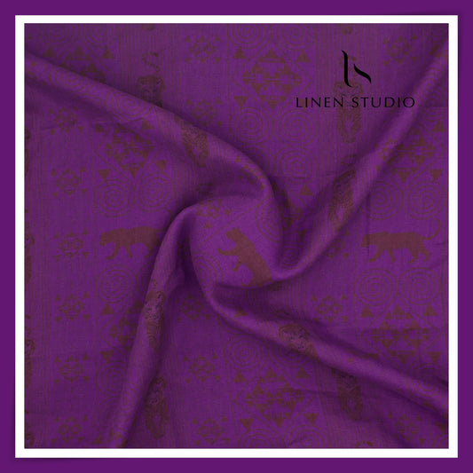100% Pure Linen Digitally Printed by LINEN STUDIO - Jamuni Machali (NEW) (ZOOM IN)