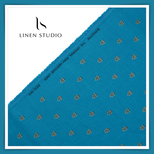 Burgoyne Pure Linen Digital Print - Bluish Cyan Leaf (30% SALE)