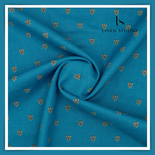Burgoyne Pure Linen Digital Print - Bluish Cyan Leaf (30% SALE)