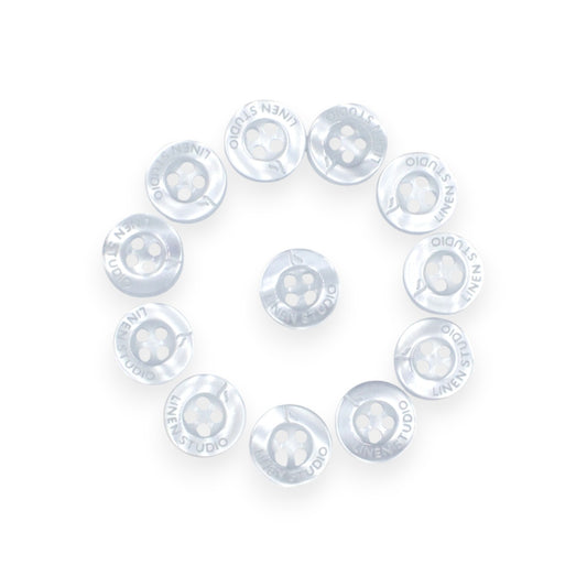 Round Rim 4 Hole White Linen Studio Engraved Premium Shirt Buttons