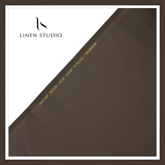 Morarjee 2 Ply Giza Cotton Suiting with Lycra - Dark Oak