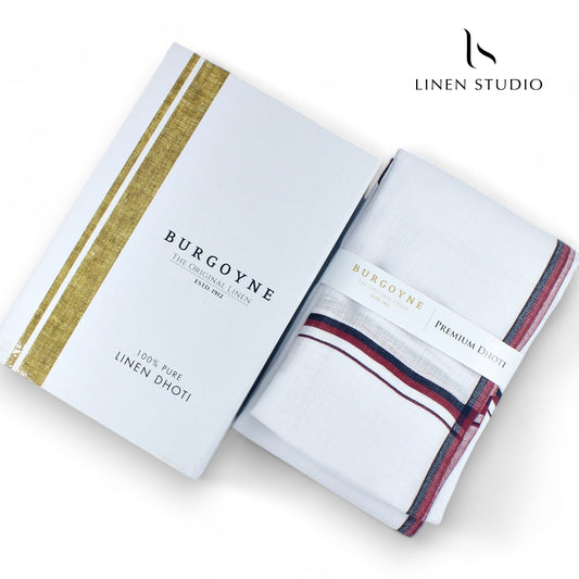 DMK Border - Pure Linen Dhoti by Burgoyne - Linen Studio