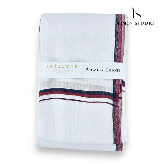 DMK Border - Pure Linen Dhoti by Burgoyne - Linen Studio