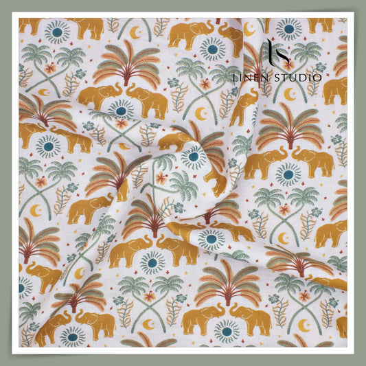 100% Pure Linen Digitally Printed by LINEN STUDIO - Tropical Elephant (NEW) (ZOOM IN)
