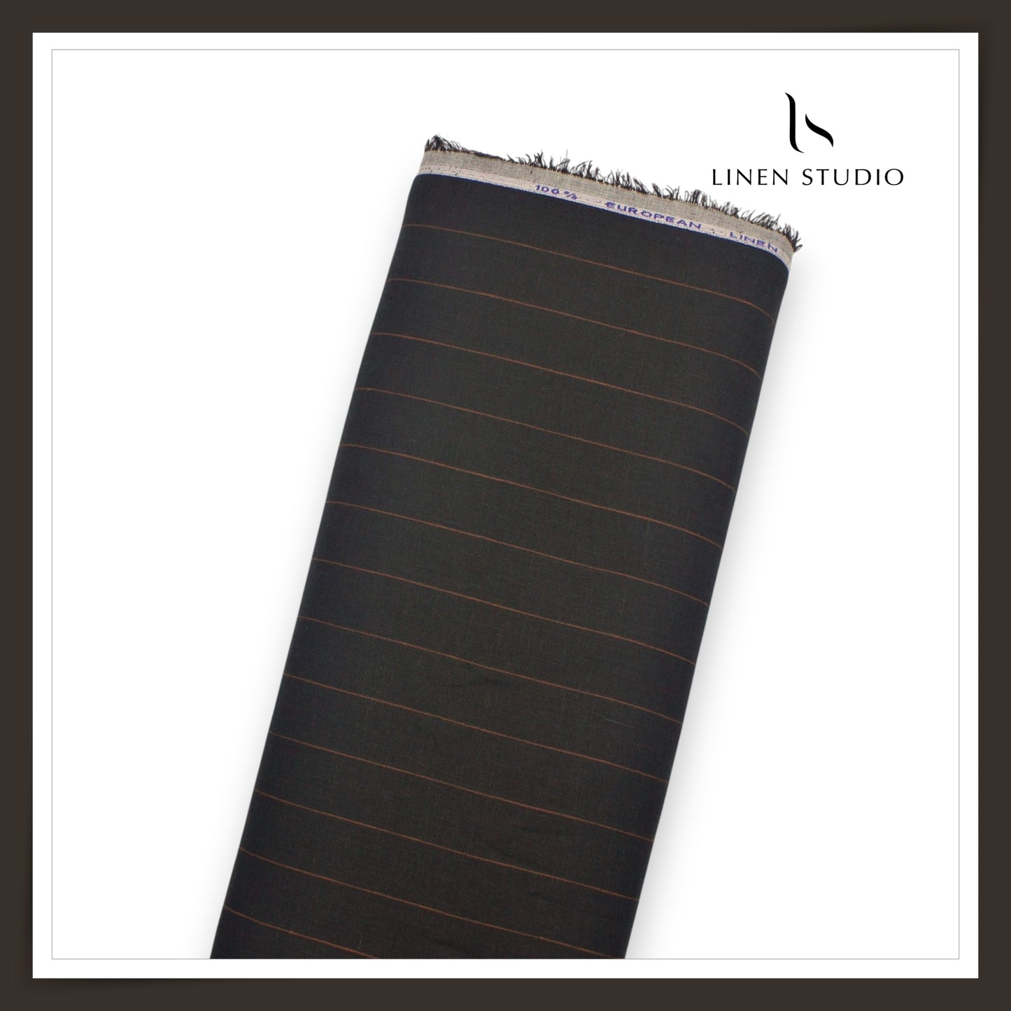 60 Lea Pure European Linen Shirting - Black Umber Stripes (NEW)