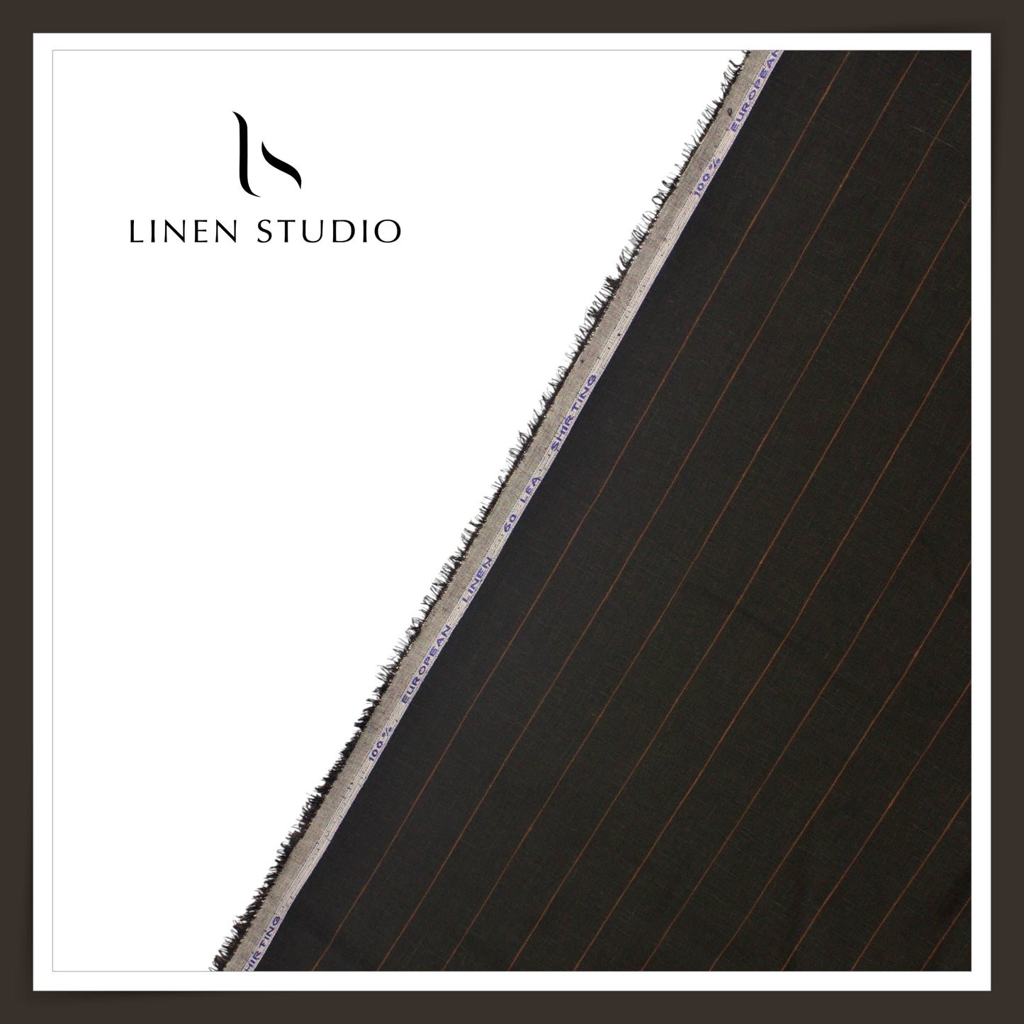 60 Lea Pure European Linen Shirting - Black Umber Stripes (NEW)