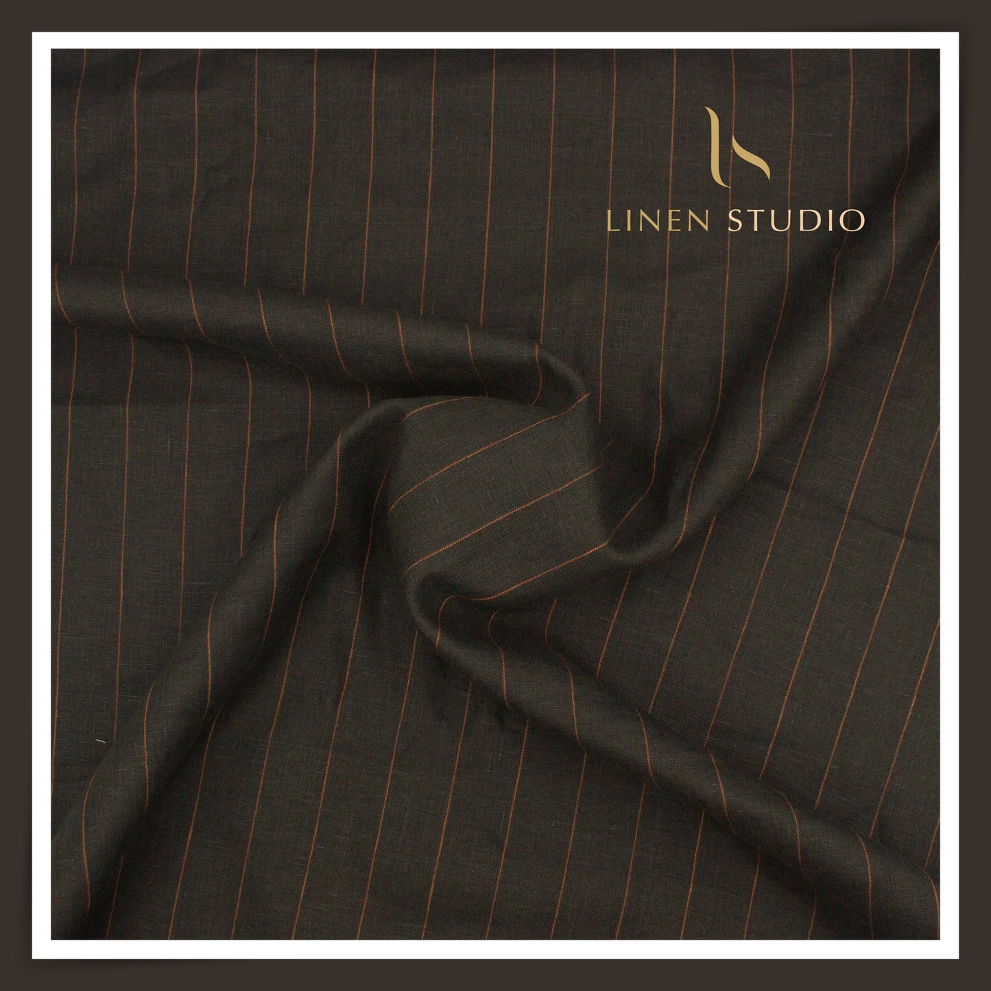 60 Lea Pure European Linen Shirting - Black Umber Stripes (NEW)