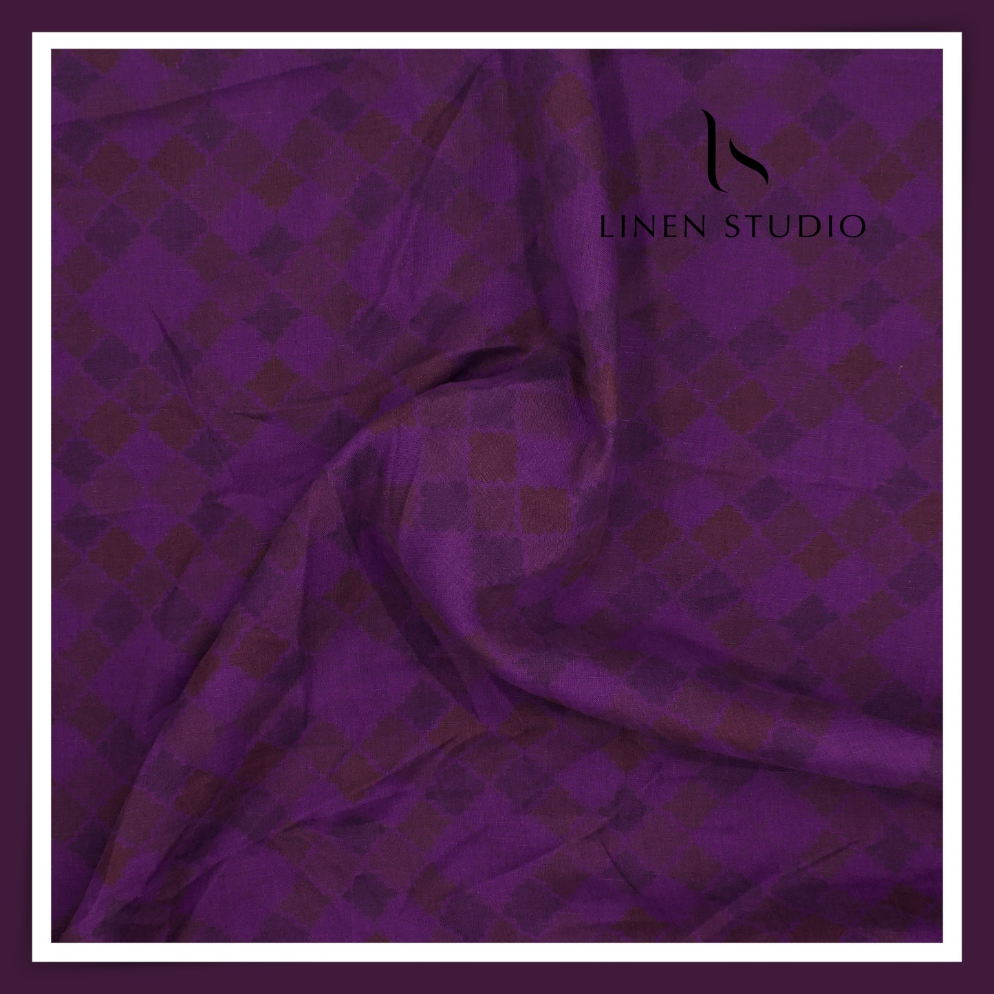 100% Pure Linen Digitally Printed by LINEN STUDIO - Jamuni Blocks (NEW) (ZOOM IN)