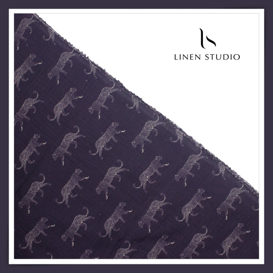 100% Pure Linen Digitally Printed by LINEN STUDIO - Textured Dobby Purple Panther (NEW) (ZOOM IN)