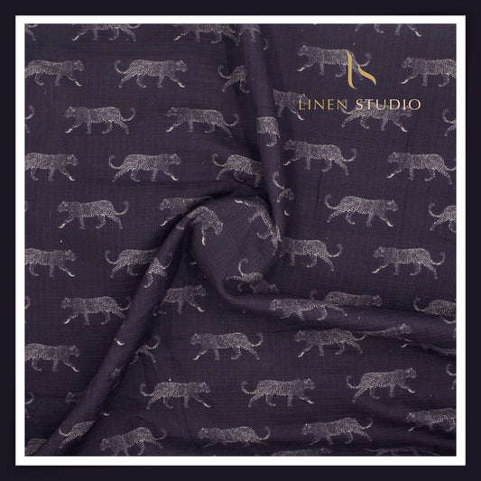 100% Pure Linen Digitally Printed by LINEN STUDIO - Textured Dobby Purple Panther (NEW) (ZOOM IN)