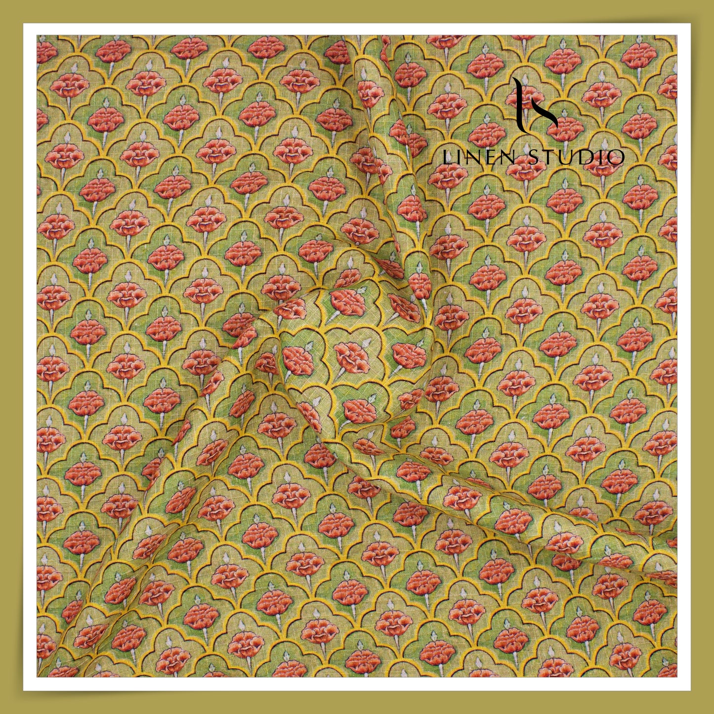 100% Pure Linen Digitally Printed by LINEN STUDIO - Textured Dobby Teer (NEW) (ZOOM IN)