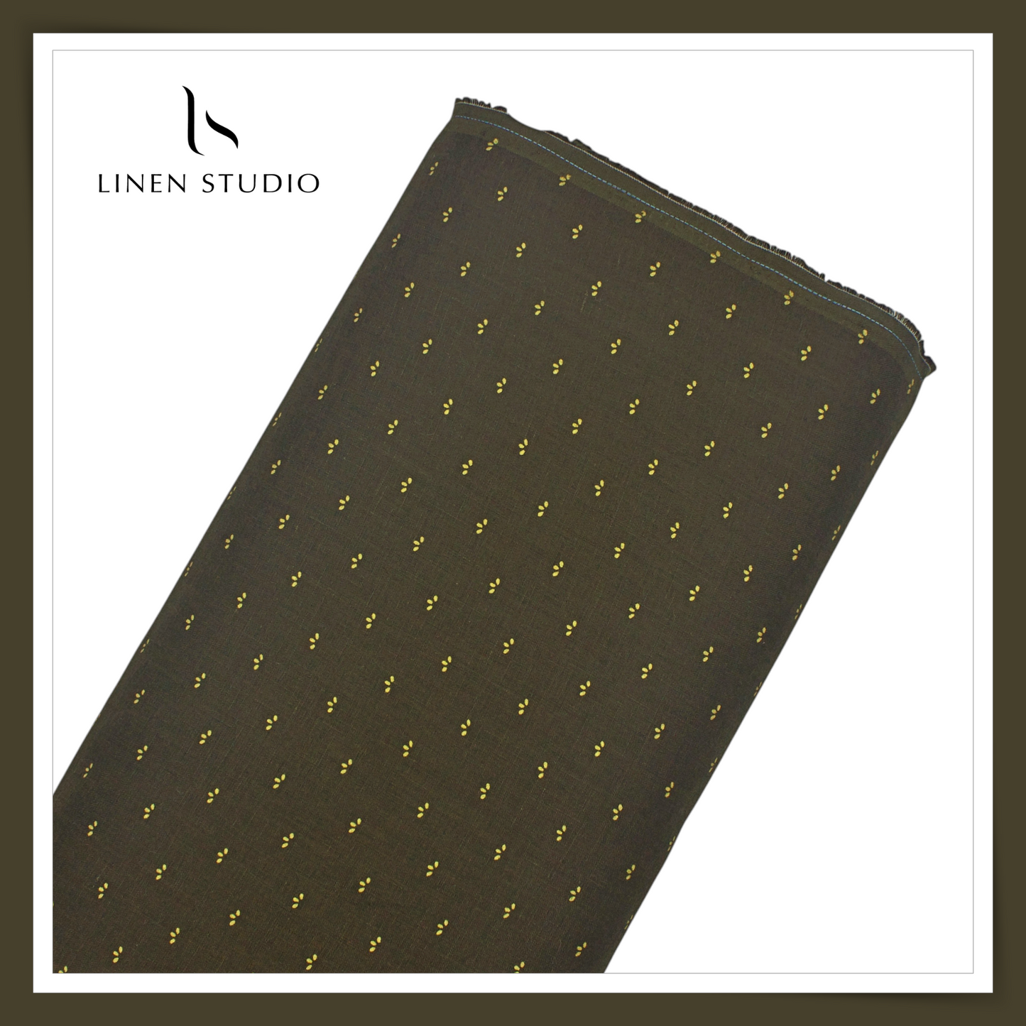 Linen Club 60 Lea Pure Linen Printed Shirting W/O SEL - Green Gold Foil (30% SALE) (NEW)