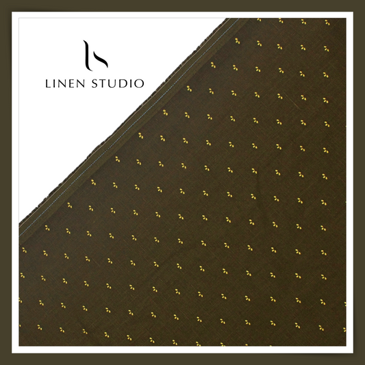 Linen Club 60 Lea Pure Linen Printed Shirting W/O SEL - Green Gold Foil (30% SALE) (NEW)