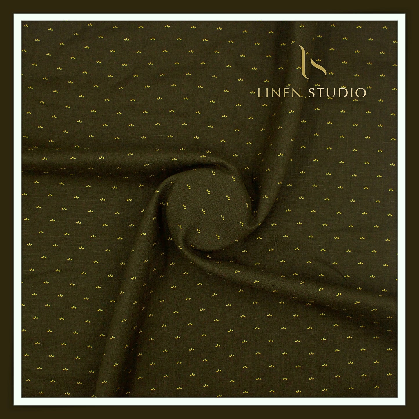 Linen Club 60 Lea Pure Linen Printed Shirting W/O SEL - Green Gold Foil (30% SALE) (NEW)