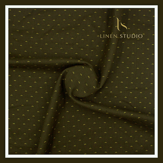 Linen Club 60 Lea Pure Linen Printed Shirting W/O SEL - Green Gold Foil (30% SALE) (NEW)