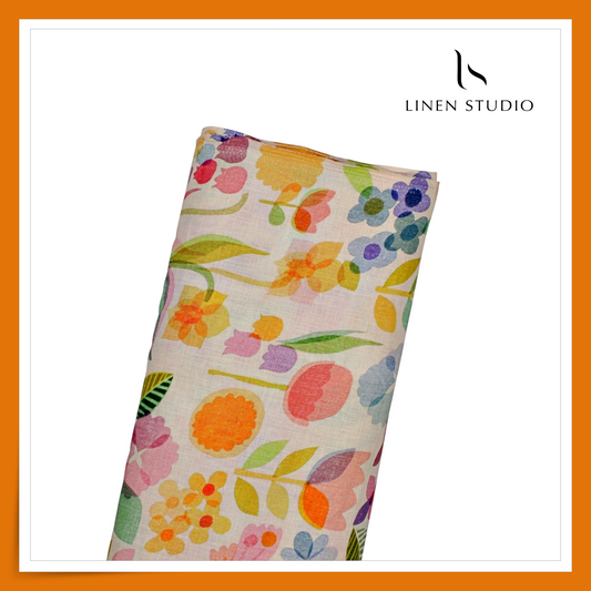 100% Pure Linen Digitally Printed by LINEN STUDIO - Colourful Garden (NEW) (Exclusive)